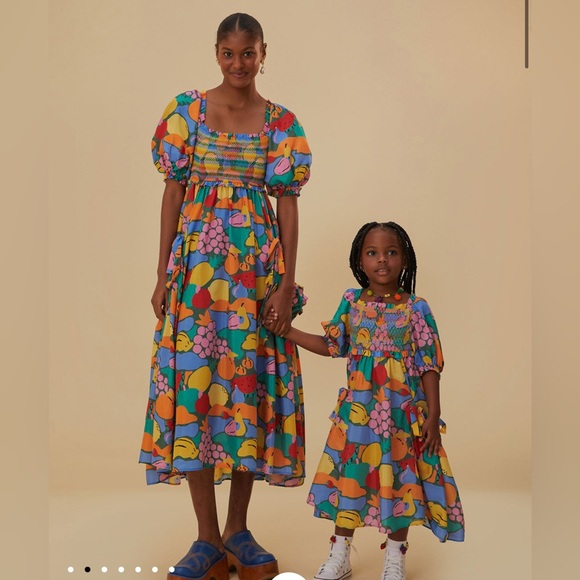 Farm Rio Multicolor Fruit Landscape Short Sleeve Midi Dress - Picture 2 of 11